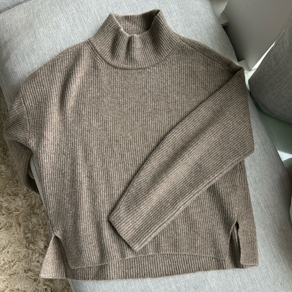 AF wedge turtleneck sweater, taupe, size M
